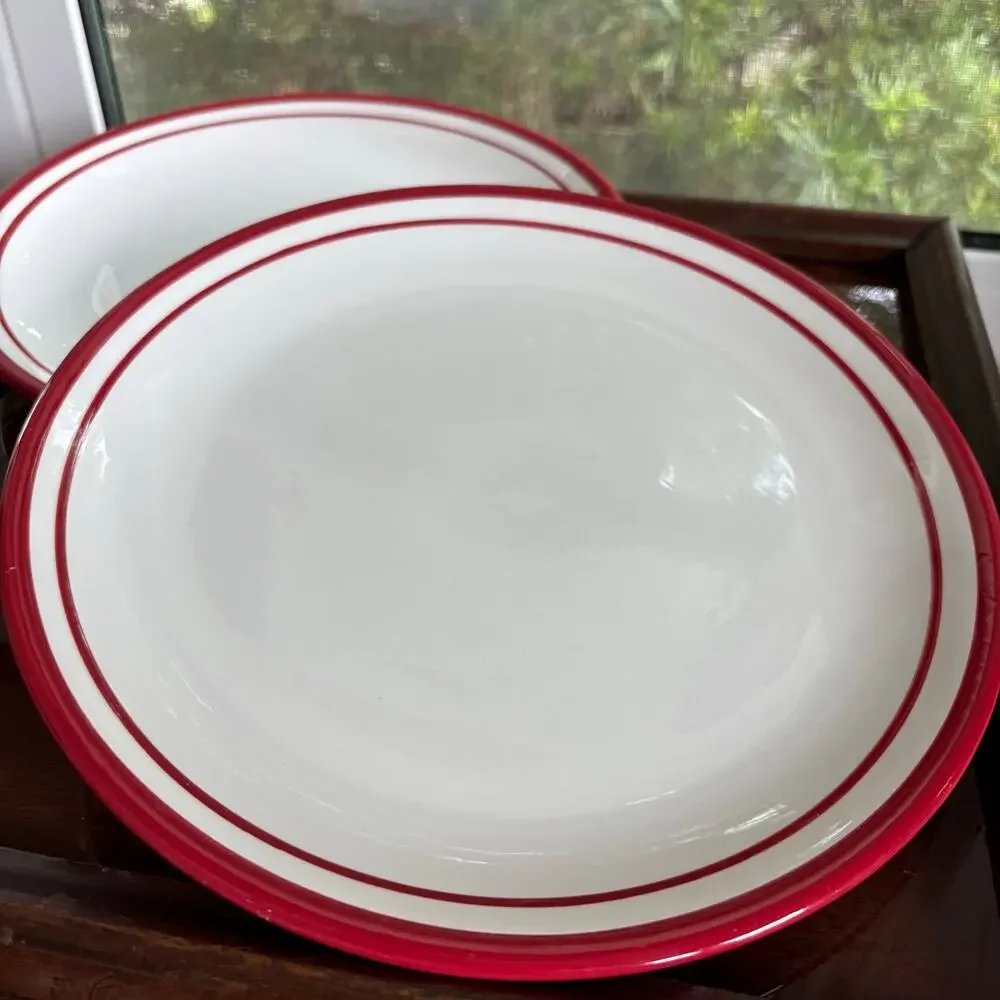 Dansk Maraschino Red Stripe Dinner Plates Set of 2
